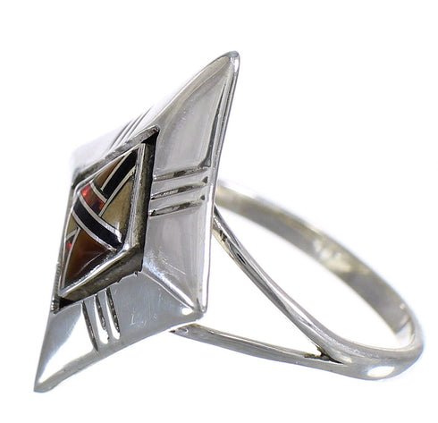 Southwest Multicolor Inlay Genuine Stering Silver Ring Size 8-1/2 RX84065